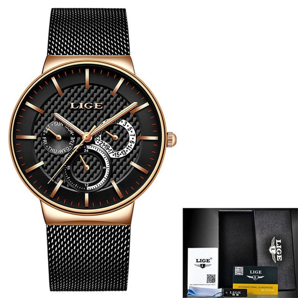 Lige Stainless Steel Mesh Band Stylish Quartz Watch
