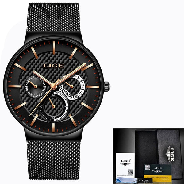 Lige Stainless Steel Mesh Band Stylish Quartz Watch