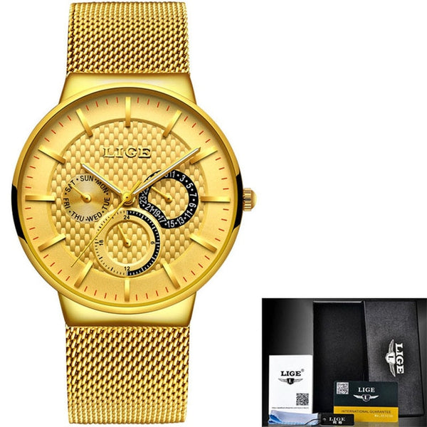 Lige Stainless Steel Mesh Band Stylish Quartz Watch
