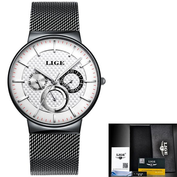 Lige Stainless Steel Mesh Band Stylish Quartz Watch