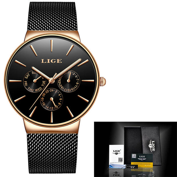 Lige Stainless Steel Mesh Band Stylish Quartz Watch