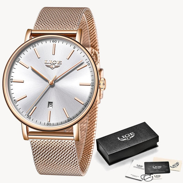 Lige Stainless Steel Mesh Band Stylish Quartz Watch