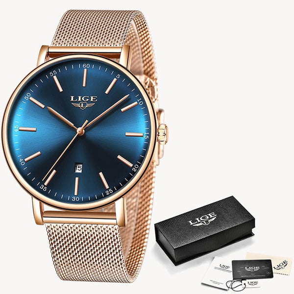 Lige Stainless Steel Mesh Band Stylish Quartz Watch