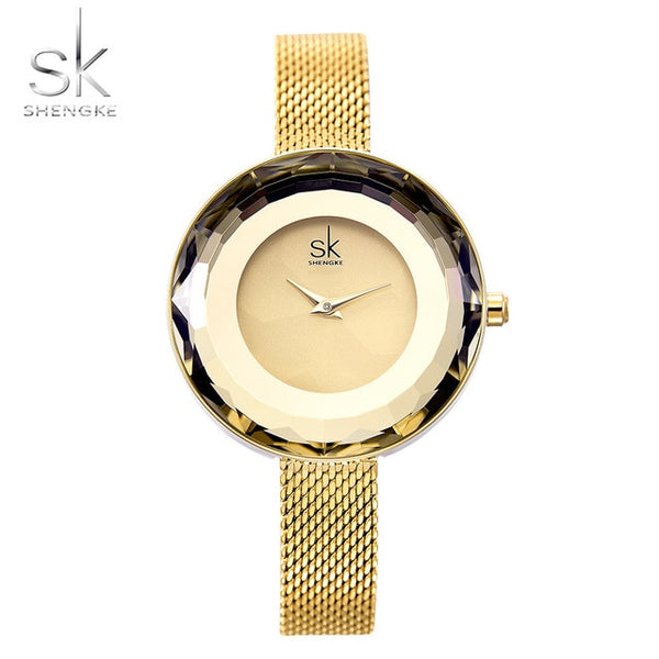 Prism Fac Gold Steel Mesh Quartz Women Watch