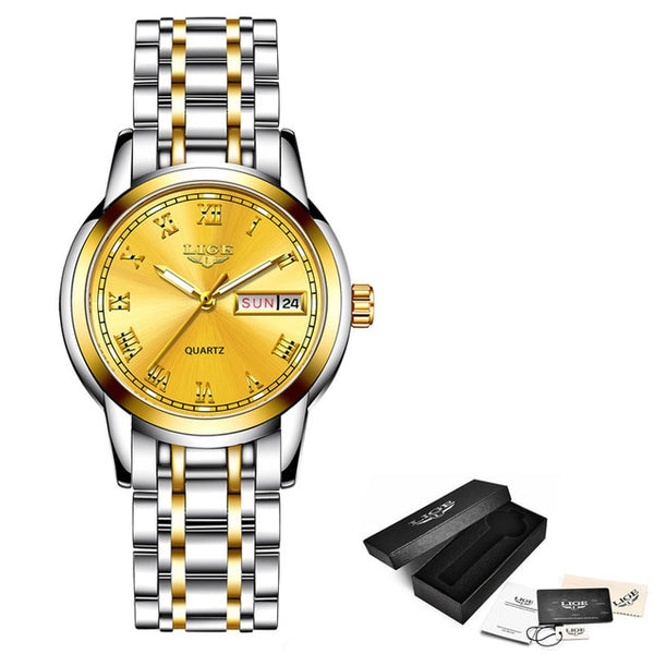 Lige Luxury Waterproof Rose Gold Steel Strap Wrist Watch