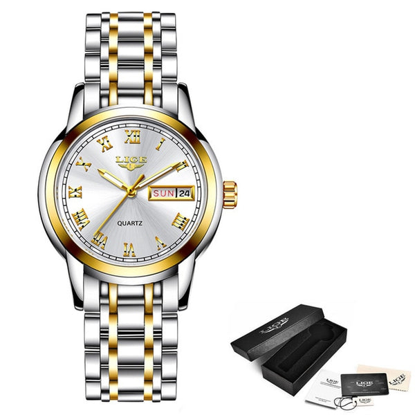 Lige Luxury Waterproof Rose Gold Steel Strap Wrist Watch