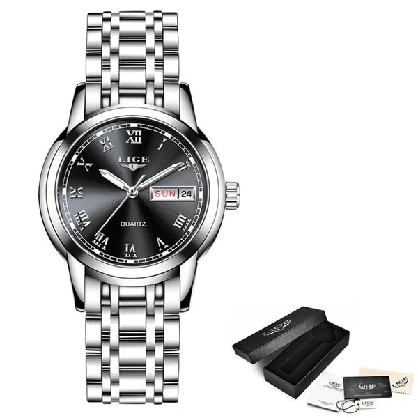 Lige Luxury Waterproof Rose Gold Steel Strap Wrist Watch