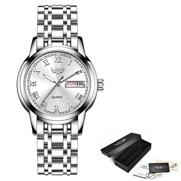Lige Luxury Waterproof Rose Gold Steel Strap Wrist Watch