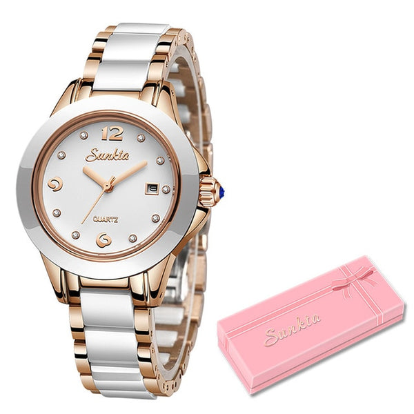 Sunkta Fashion Women Watches Rose Gold Ladies Bracelet Watch