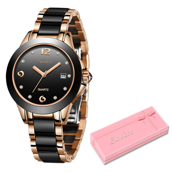 Sunkta Fashion Women Watches Rose Gold Ladies Bracelet Watch