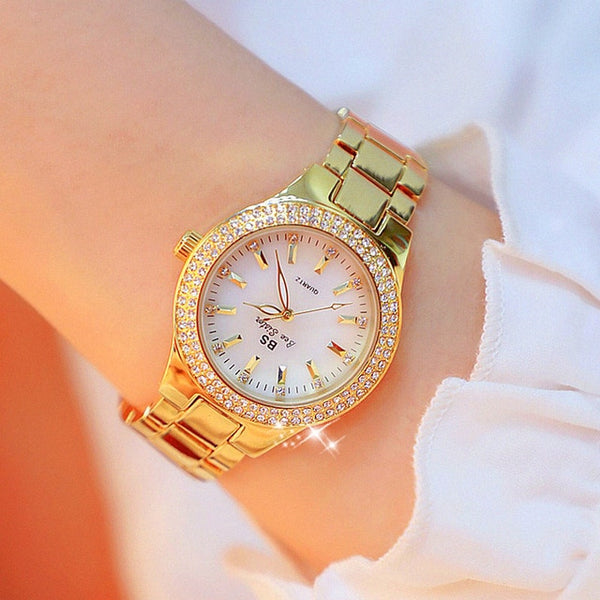 Gold Crystal Diamond Stainless Steel Silver Clock Women Watch