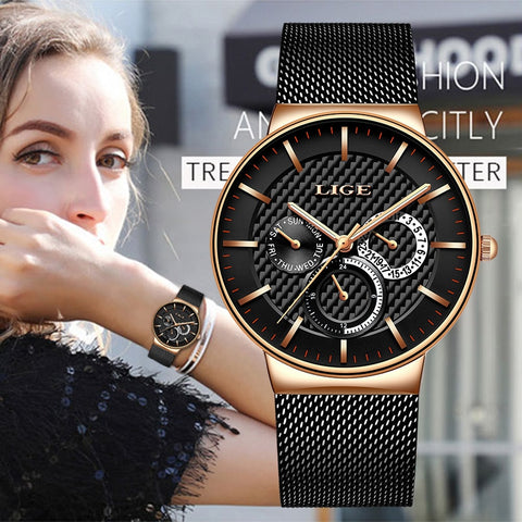 Lige Stainless Steel Mesh Band Stylish Quartz Watch