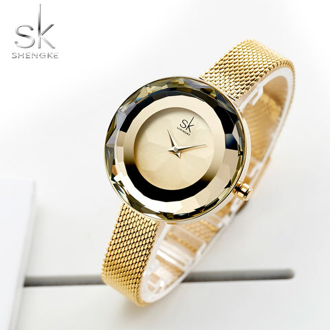 Prism Fac Gold Steel Mesh Quartz Women Watch
