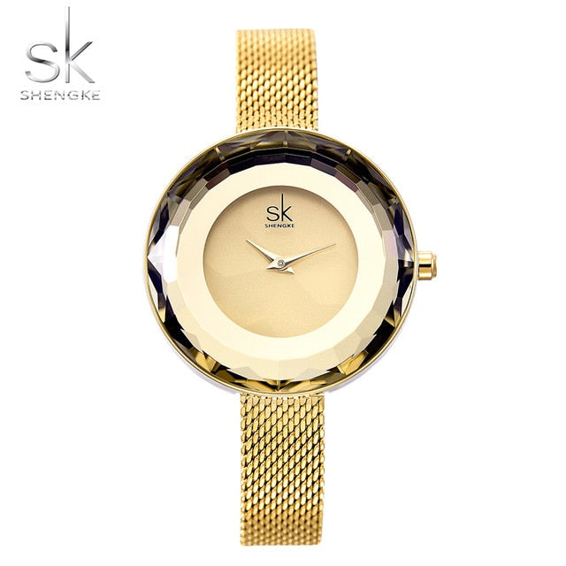 Prism Fac Gold Steel Mesh Quartz Women Watch