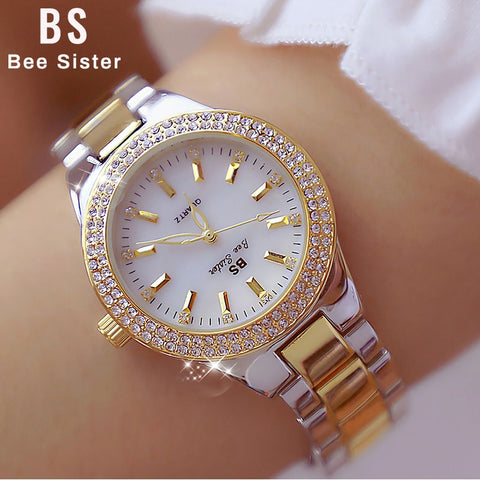 Gold Crystal Diamond Stainless Steel Silver Clock Women Watch